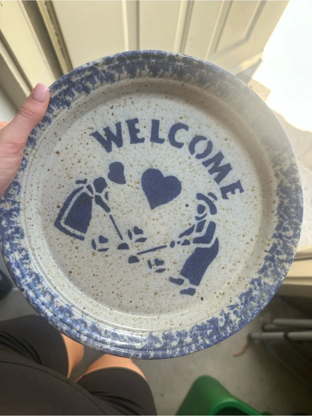 Hand painted Welcome Blue Speckled Decorative Plate